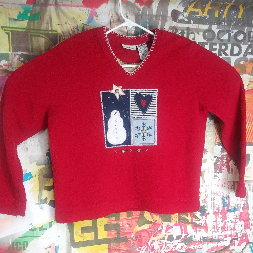 WHITE STAG CHRISTMAS SNOWMAN FLEECE PULLOVER